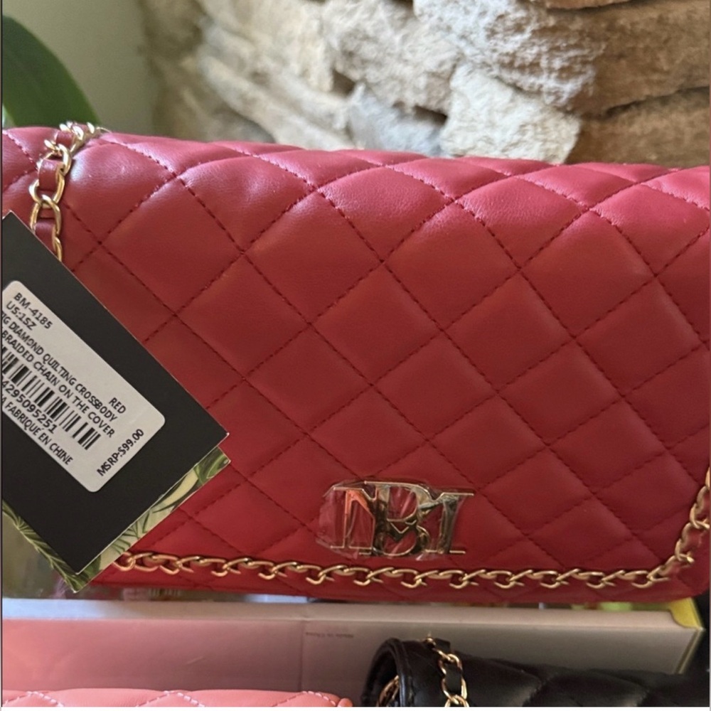 NWT Badgley MISCHKA Elegant Pink Quilted Chain Bag